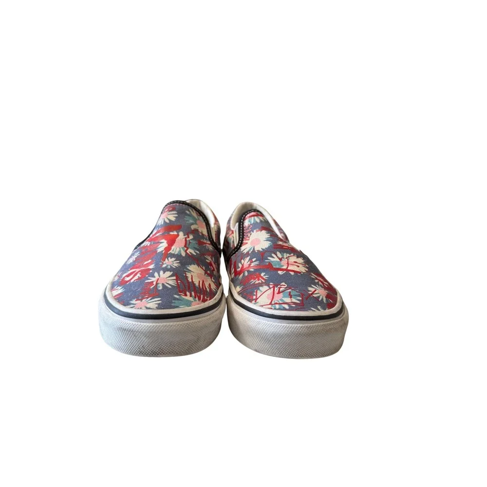 Vans Classic Slip-On Floral Graffiti Blue Red Womens 6 Mens 4.5 Sneaker